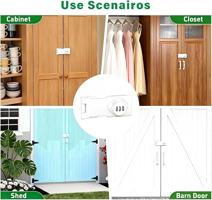 Keyless Combination Lock, Code Zinc Alloy Door Latch, 3-Digit Combination Lock, Twist Knob Hasp Latch Lock, Cabinet Locks with Combination, Easy DIY Installation (White)