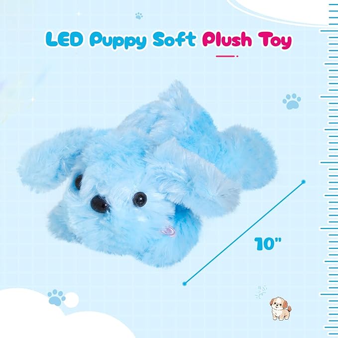 WEWILL 10'' Light up Blue Puppy Dog LED Stuffed Animal with Colorful Night Light Glow Soft Plush Toy Gifts for Kids on Christmas Birthday