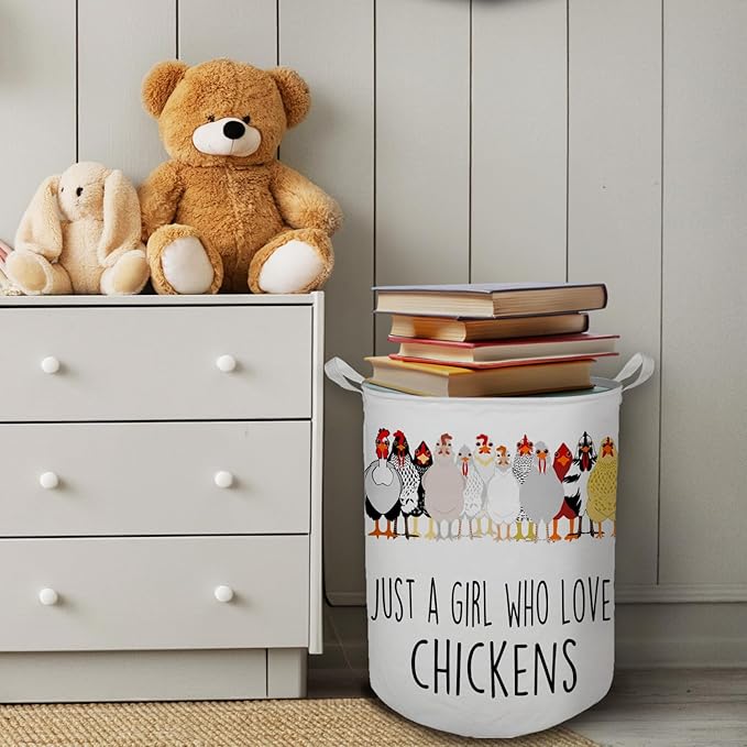 HKTZM Chicken Gifts for Girls Laundry Basket, Farmhouse Chicken Rooster Waterproof Collapsible Laundry Hamper Dirty Clothes Storage Toy Bin Organizer for Bathroom Bedroom Nursery Girls Kids Room