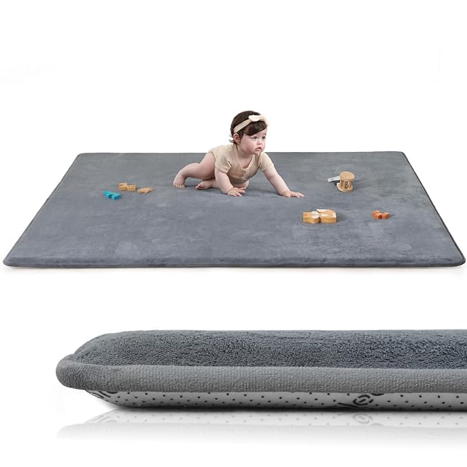 Extra Large 79"×158" Baby Play Mat for Floor,1.3" Thick Elasti Foam Playroom Mat for Toddler,Infant,Kids,Ultra Soft Velvet Classroom Rug,Non Slip Backing Safe for Crawling&Tummy Time（Dark Grey）