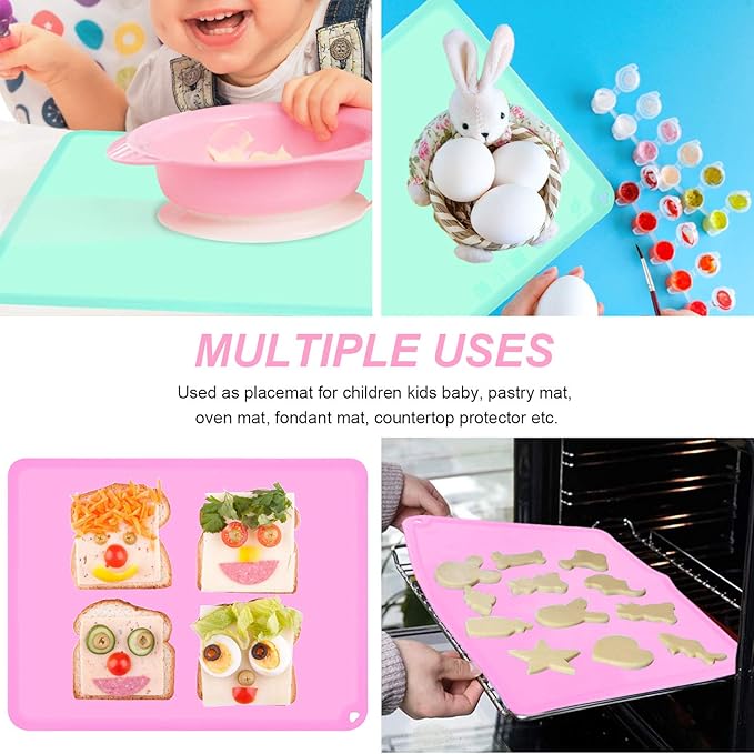 Non-Slip Kids Baby Toddlers Placemats, Large Silicone Sheets for Crafts Liquid Resin Jewelry Casting Molds Mat, Multi-Purpose Silicone Placemats, 2Pack - Baby Purple & Green