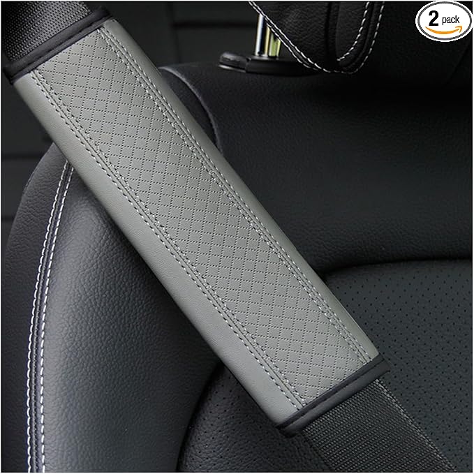 Car Seat Belt Pads, 2 Pack Fiber Leather Seatbelt Shoulder Strap Covers, More Comfort Driving & Protect Your Neck, Universal Safety Strap Cover for Auto SUV Truck Airplane Backpack (Gray)