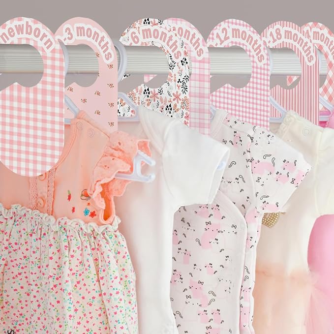 Baby Closet Divider, Baby Wardrobe Organizer, Double-Sided Design, Nursery Decor Clothes Hanger Dividers for Sorting 8 Sizes from Newborn to 12+ Months (Pink)