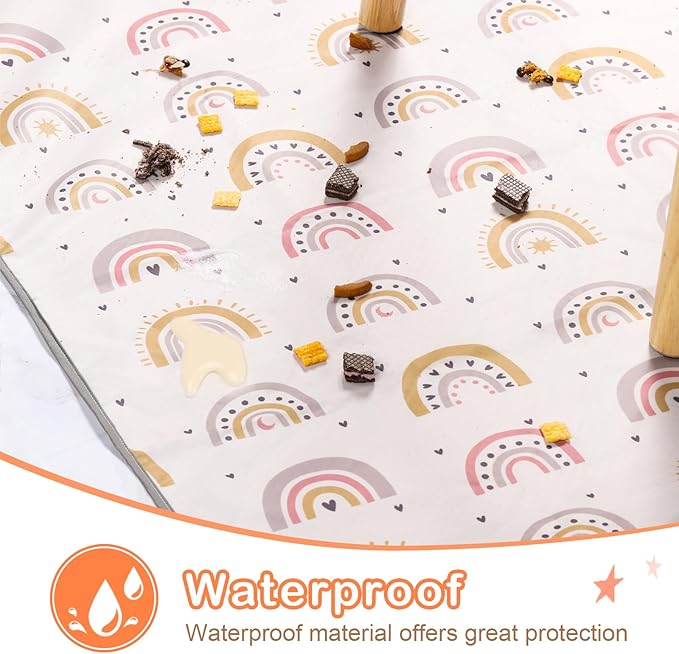 CLYMENE Splat Mat for Under High Chair | 51x51 Inch Anti-Slip Baby Splash Mat | Waterproof & Washable Spill Mat for Highchair Floor and Infant Play (Boho Rainbow)
