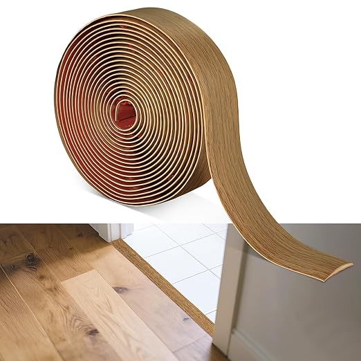 20Ft x 2" Vinyl Threshold Floor Transition Strip Trim Flooring Transition Strips Self Adhesive Wood Flat Divider Carpet Transitions Laminate Strip for Joining Laminate Tiles Carpet Doorway Transitions