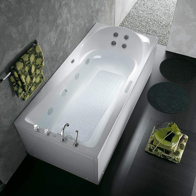 Linoows Bathtub and Shower Mats, Extra Long Non-Slip Bath Tub Mat 39 x 16 Inch, Machine Washable Bathmat with Suction Cups & Drain Holes for Bathroom Floor, Clear