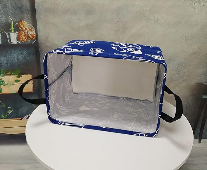 DUYIY Rectangle Gift Storage Basket Home Shelf Storage Basket Organizer Box Clothes Laundry Hamper Nursery Basket Laundry Basket with Handles (Spacecraft)