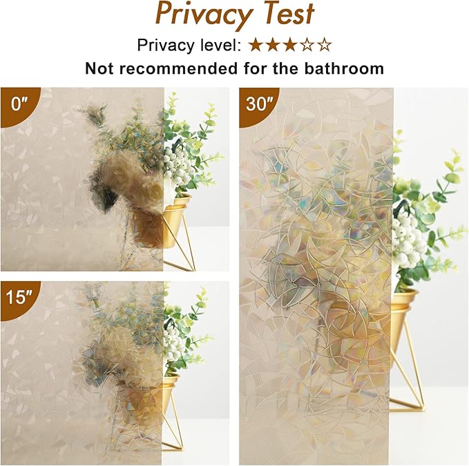 Haton Window Privacy Film, Stained Glass Rainbow Film Decorative Window Clings, Static Cling Sun Blocking Sticker Decal Covering Tint for Home Heat Control, Non-Adhesive, Brown 23.6" x 78.7"