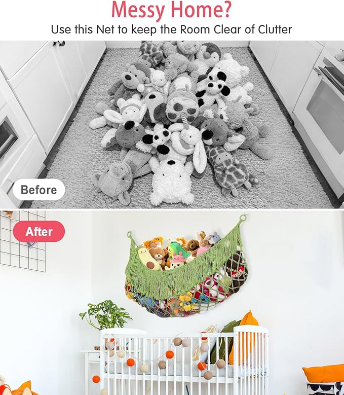 Stuffed Animal Hammock - Extra Large 56'' Long, Stuffed Animal Storage, stuffed animal Holder net, Hammock Large, Storage Hanging Organizer - Avocado green