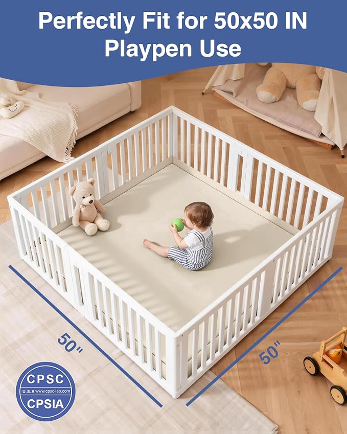 Thick Foam Baby Play Mat for Floor,50x50x1.3" Playpen Mat,Soft Padded Tummy Time Cushion Mats,Non-Slip Nursery Rug for Toddler Kids Playroom(Beige)
