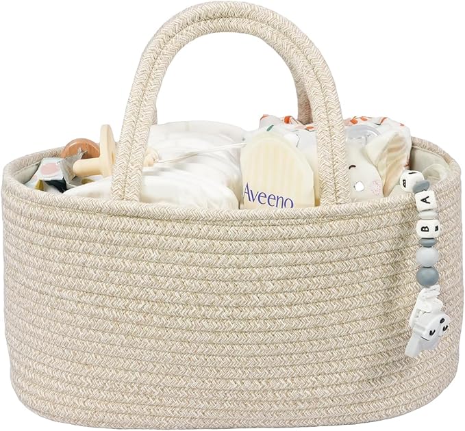 Diaper Caddy Organizer, Empty Gift Basket for Newborn Essentials, Baby Storage Basket, Stylish Gift Bag for Baby Shower, Boys and Girls – Large, Oatmeal