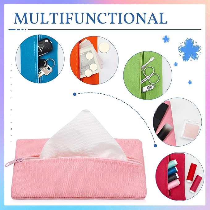 Sherr 5 Pieces Tissues Purse Pocket Tissue Holder Reusable Travel Pouch Fabric Zipper Enclosed Small Size Flower Pattern Holder for Purse Coins for Christmas, 5.25 x 3 Inches(Solid Style)
