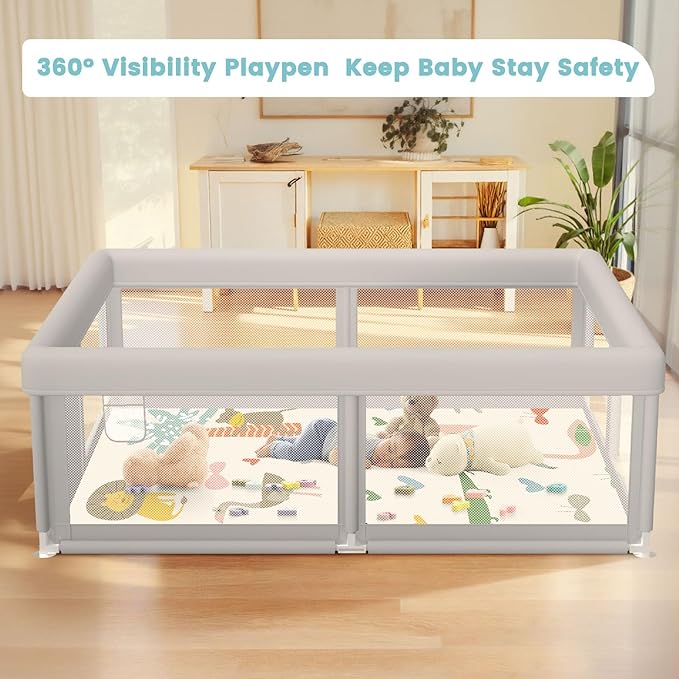 besuhot Baby Playpen 50x50 Inch Baby Playpen with Mat, Play Pen for Babies and Toddlers, Playard with Gate, Sturdy Safety Fence, Indoor & Outdoor Kids Activity Center