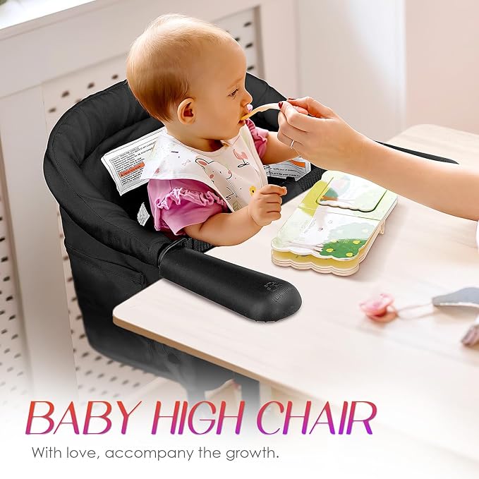 Hook on High Chair,Portable Foldable High Chair for Babies 6-36 Months, Includes Storage Bag (Black)