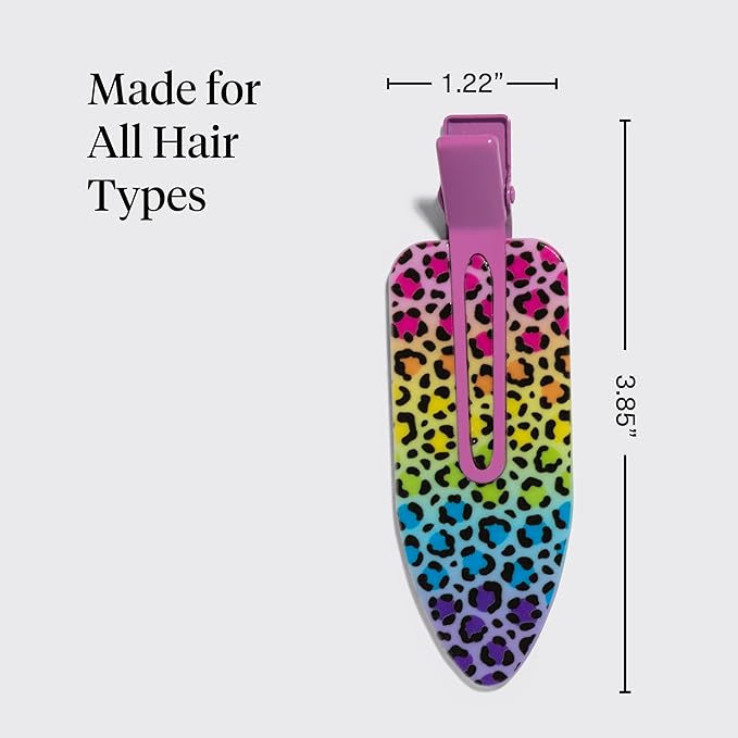 Lisa Frank x Kitsch XL Creaseless Hair Clips for Women - No Crease, No Bend Hair Clips for Styling, Makeup Application, or Face Wash | Recycled Acrylic - Rainbow Leopard | Gifts for Women, 2pcs