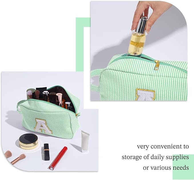 YOOLIFE Gifts for Women Teen Girls Kids - Initial Makeup Bag Cosmetic Case Toiletry Pouch, Birthday Gifts for Women Friends Sister Teacher, Light Green F
