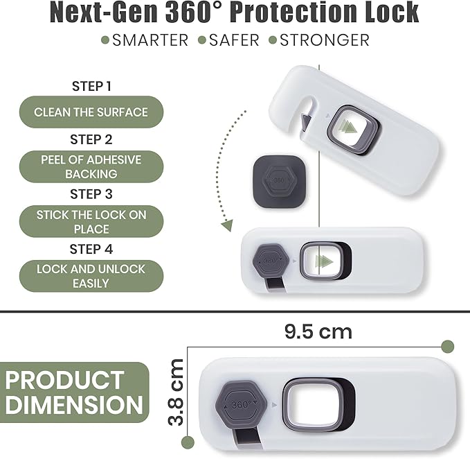 2 Pack Child Proof Refrigerator Locks, Fridge Lock With Strong Adheisive & ABS Plastic, Push Button To Release, Tool Free Installation Child Lock For Fridge, Drawers, Cabinets, Doors & Oven (White)