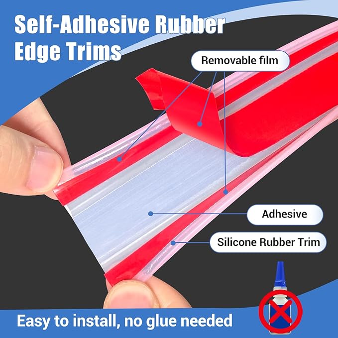 Clear Rubber Edge Trim, Self-Adhesive Clear Edge Guard, Edge Protector for Plywood, Glasses or Flexi-Glass, Silicone Rubber Material, White Color, Fit 3/8"(10mm), Deep U Channel Edge Trim