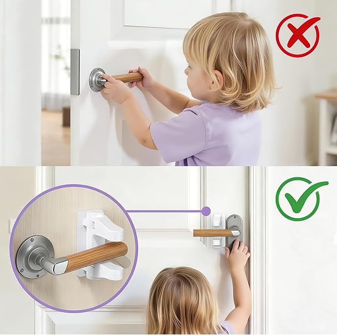 Child Safety Door Handle Locks (2-pack) - Baby Proofing door handle locks to prevent infants and toddlers from accidentally opening doors.