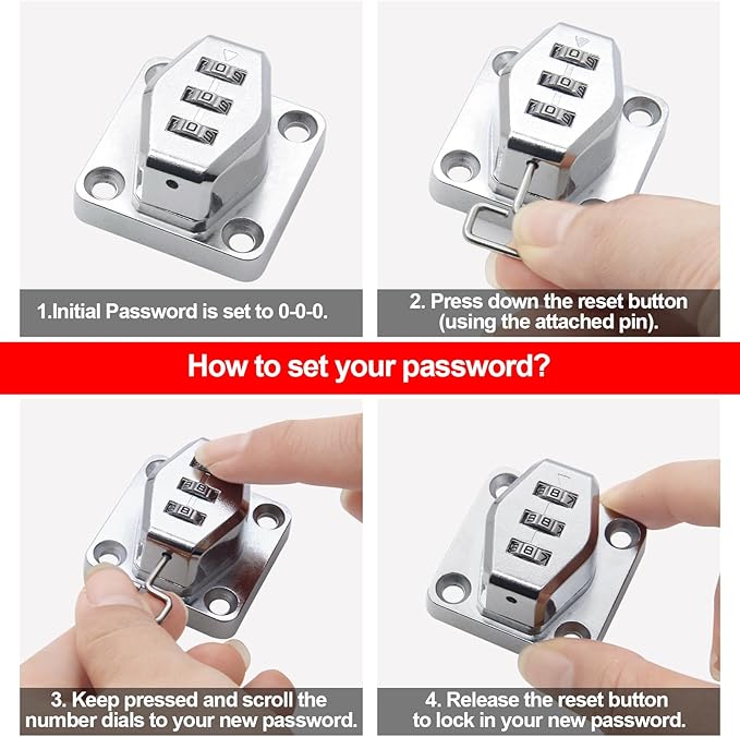 2 Pack Password Rotary Hasp Locks, Collapsible Solid 304 Stainless Steel File Cabinet Lock Desk Drawer Lock, for 90 Degree and 180 Degree Drawers, Dabinets, Doors, Flip Barn Door, Outdoor