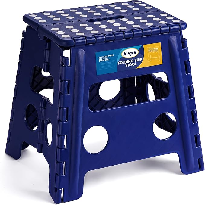 Korpai 13" Folding Step Stool for Adults and Kids Holds Up to 300 lbs,Non-Slip Folding Stools with Portable Handle, Compact Plastic Foldable Step Stool for Bathroom,Bedroom, Kitchen,Royal Blue,1PC