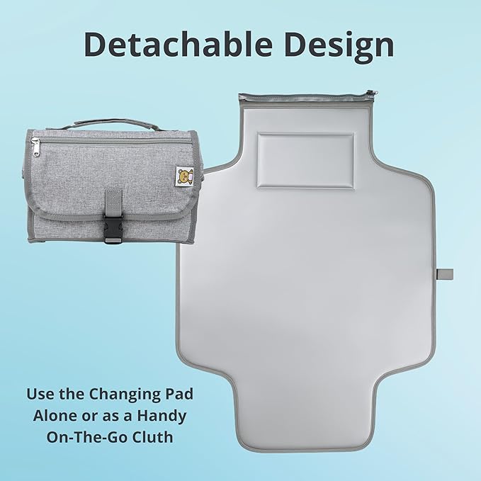 Portable Diaper Changing Pad, Waterproof Travel Baby Changing Mat with Wipes Pocket, Compact Foldable, Gift for Babyshower, Newborn Boys & Girls (Grey)