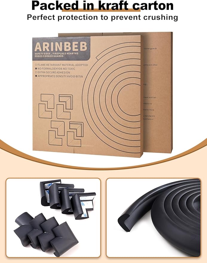 Arinbeb Foam Corner Protector for The Fireplace Hearths Edge and Corner Guard, with Retardant Materials Foam Safety Bumpers Baby Proofing (Black)