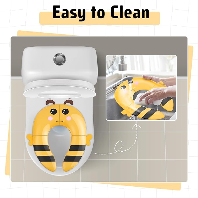 Maliton Travel Potty Training Seat for Toddler, Portable Foldable Potty Seat Cover Fits Round & Oval Toilets, Non-Slip Toilet Seat with Free Travel Bag(Yellow Bee)