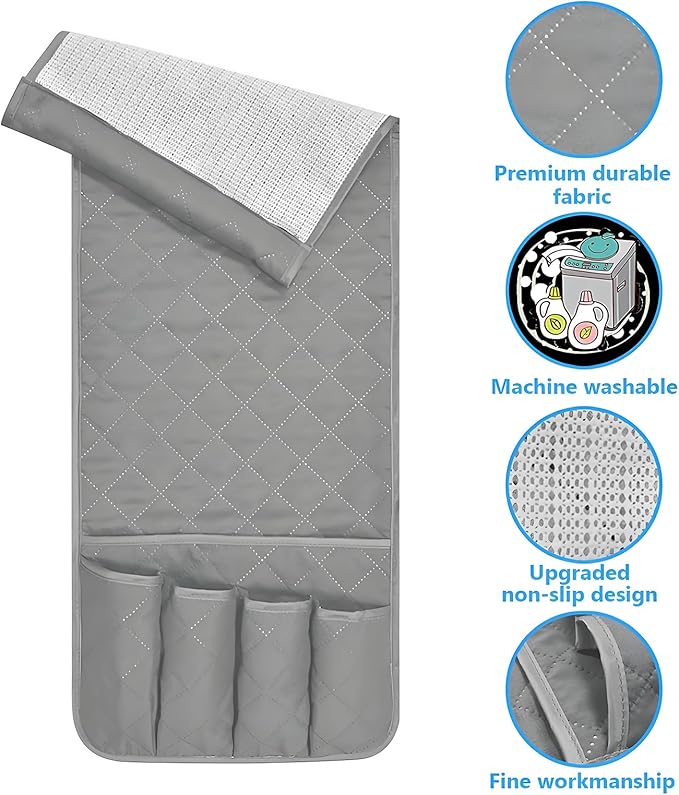 Sofa Armrest Organizer Non-Slip Arm Chair Bedside Caddy Storage Organizer for Recliner Couch with 5 Pockets for Cell Phone TV Remote Control Magazines (LIGHT GRAY)
