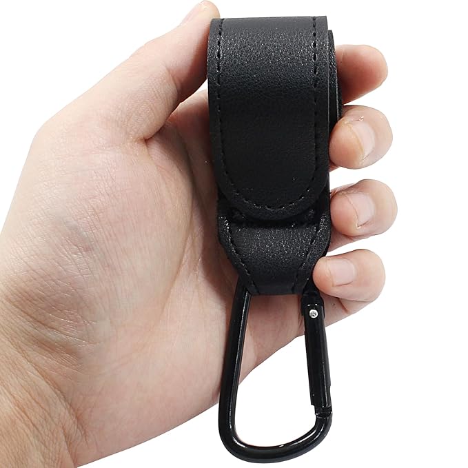 2 Pcs Stroller Hooks for Diaper Bag - Durable Leather Stroller Straps Diaper Bag Hooks - Stroller Clips for Stroller Wheelchair Shopping Carts - Black