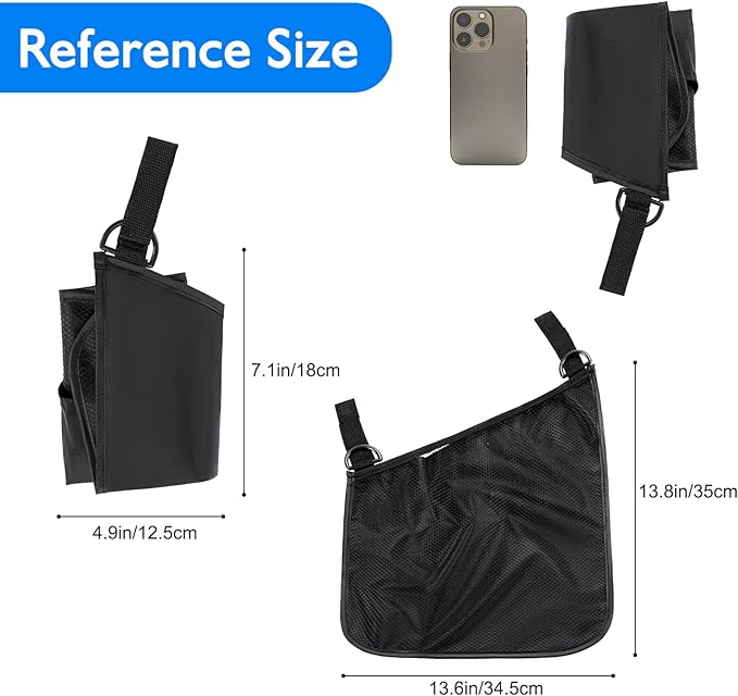 Stroller Side Bag - Bike/Stroller Organizer, Hook & Loop Easy Attach - Mesh Design, Non-Slip Straps, mom Cozy Stroller Organizer, Stroller Accessories, Black (BLACK 2PCS)