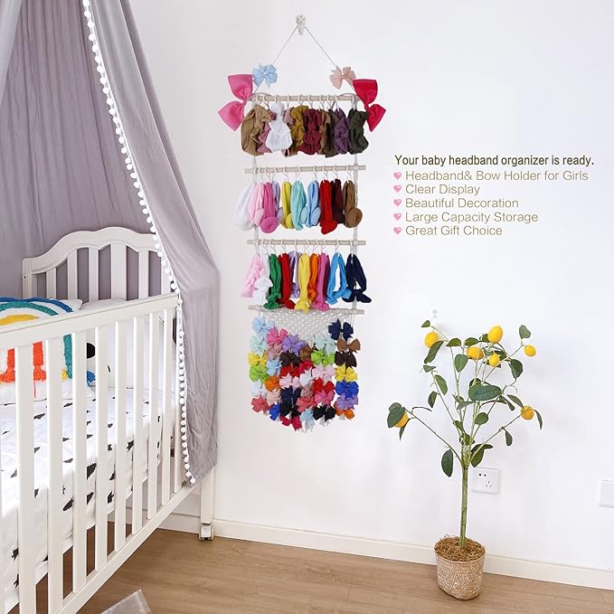 YOcity Headband Holder Organizer for Girls' Hair Bows Toddler Headband Accessories Organizer Bow Hanger Storage for Nursery Girls' Room Wall Decor L