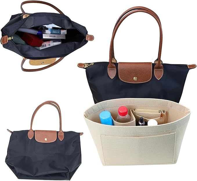 Lckaey Purse Organizer Insert for Longchamp, Premium Felt Long Champ Le Pliage Handbag Organizer Large beige