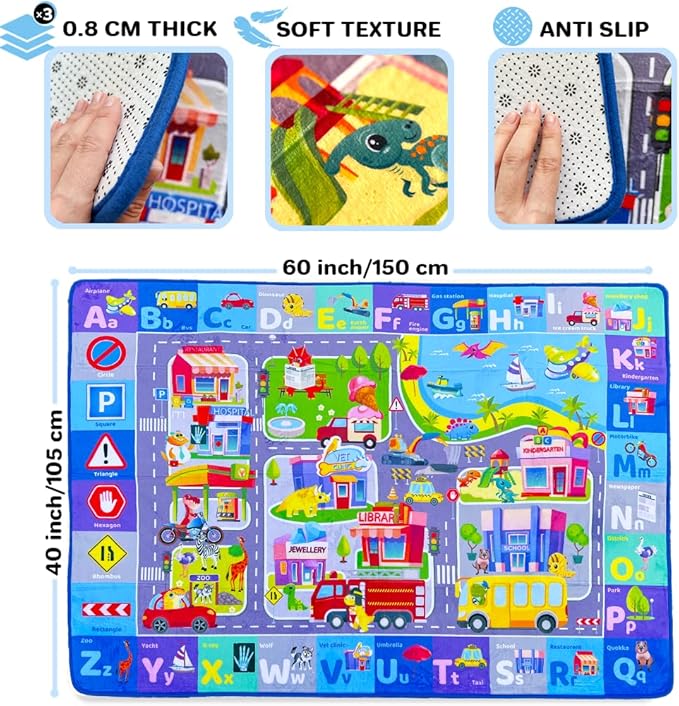 QUOKKA Baby Mat for Floor Play for Babies 6-12 Months – Super Soft Baby Floor Play Mat for Toddlers 1-3 – ABC City Extra Thick Plush Rug for Nursery – Padded Foldable Activity Infant Playroom Carpet