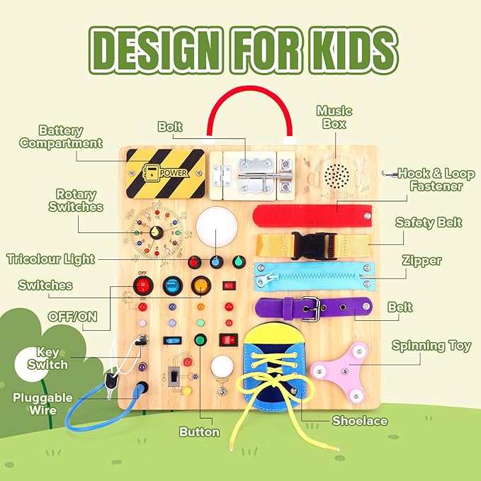 Grarain Busy Board for Toddlers - Montessori Educational Toy for 1-3 Year Old Boys & Girls | Travel-Friendly Sensory Learning Activity | Ideal for Kids with Autism(Busy Board v3)