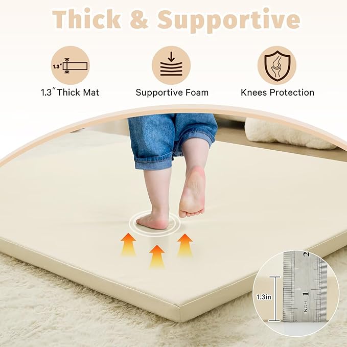 Waterproof Baby Play Mat for Floor 1.3"Thick Memory Foam 71 * 79 Cushion Playpen Playmat Tummy Time Crawling Mat Nursery Rug Pad Mattress Create Soft & Safe Area for Infants,Toddler,Kids,Beige
