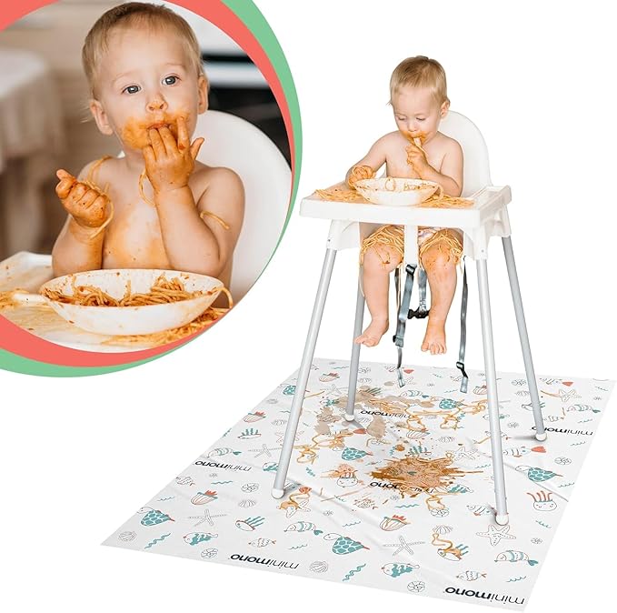 Baby Splat Mat for Under High Chair - 10 Pcs Disposable and Waterproof Splash Mats - 40"x47" Multipurpose Activity Mat for Picnic, Arts and Crafts - Baby Led Weaning Supplies (Sea Animals)
