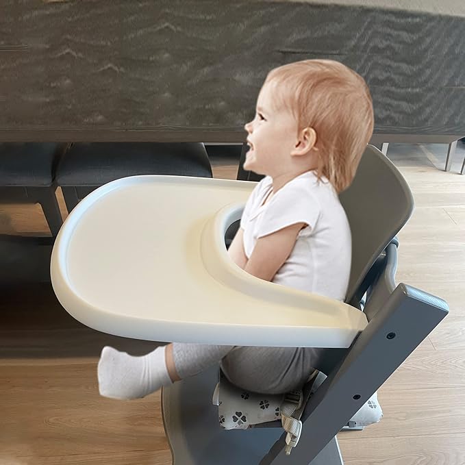 Baby High Chair Tray Compatible with Stokke Tripp Trapp Chair (V2 and Beyond) with Smooth Surface and Strong Suction Power Made of Food-Safe Plastic (BPA BPS BPF Lead Phthalate Free) - White