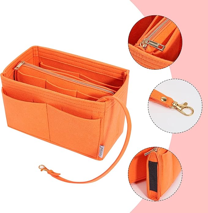 Vercord Felt Organizer Insert For Purse Handbag Tote Bag In Bag Inside Shaper Divider Neo Orange Small