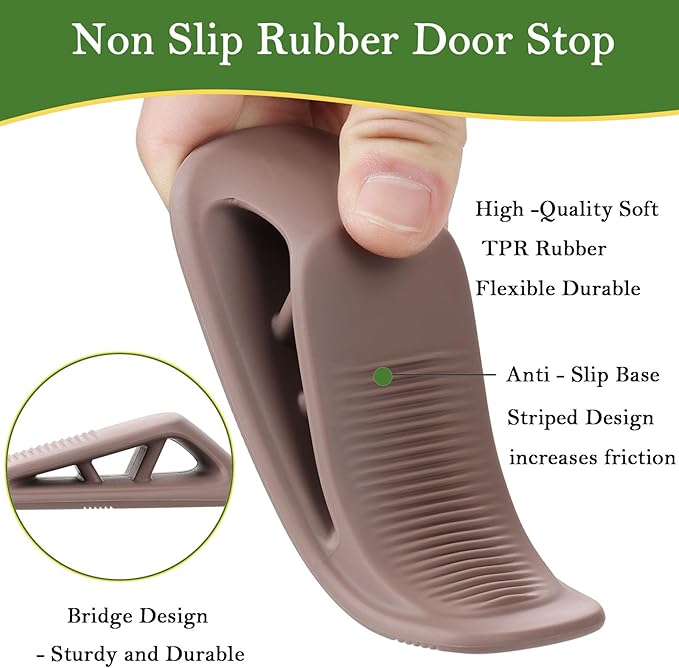 Fursafe&Q Rubber Door Stoppers for Bottom of Door, Door Stop Wedge with Holder, Heavy Duty Doorstops 8 Pack, Wall Protector for Home & Office & School & Commercial Doorstop Keep Open Stack Brown