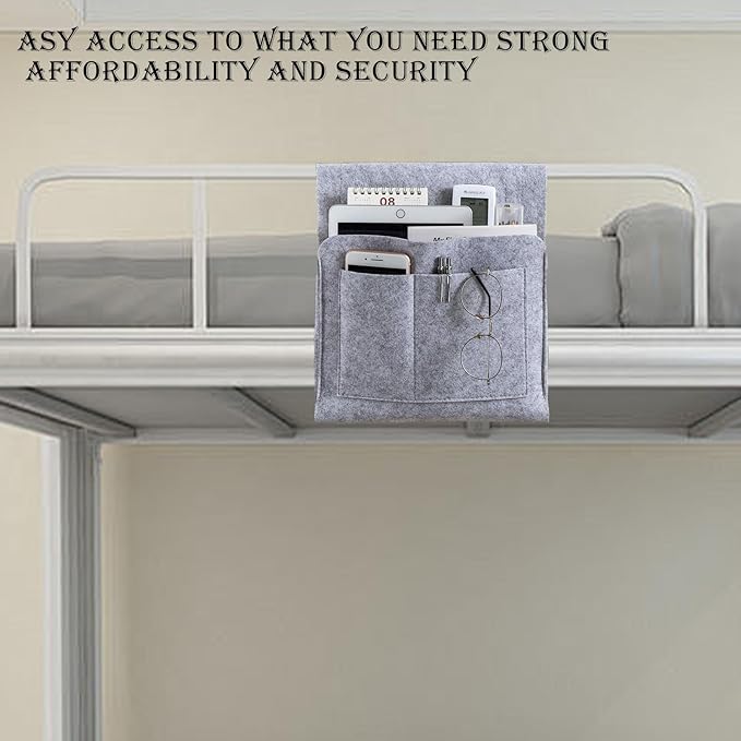 AUCOOMA Dual Purpose Bedside Storage Hanging Bag Versatile Bedside Organizer Solution for Bunk Beds, Sofas, Strollers, Homes, Dorms Gray