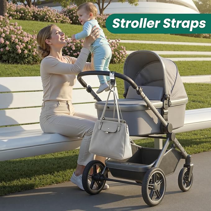 Stroller Straps, Mommy Hooks Diaper Bags, Universal Shopping cart, Wallet, Backpack - 2 Packs (White Forest)