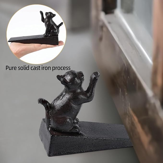Notakia Cat Door Stopper Heavy Duty Rustic Cast Iron Cute Door Stopper Decorative Door Stop Vintage Metal Door Wedges for Home Office Commercial Industrial Use (Cat 1Pcs)
