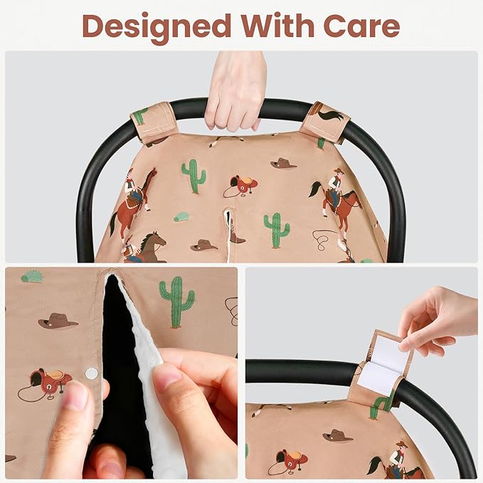 Rquite Car Seat Cover Baby, Carseat Covers Baby Girl, Winter Infant Car Seat Cover, Warm Minky Car Seat Canopy, Baby Carrier Cover with Peekaboo Opening, Multi Use Nursing Cover & Toddler Blanket