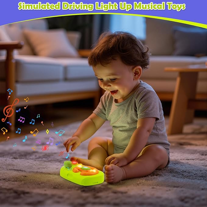 Baby Music Toys with Driving Sounds & 14 Nursery Rhymes, Light Up Montessori Sensory Toys Travel Essential Infant Birthday Gifts for 6 7 8 9 10 12 18 Month 1 Year Old Boys Girls