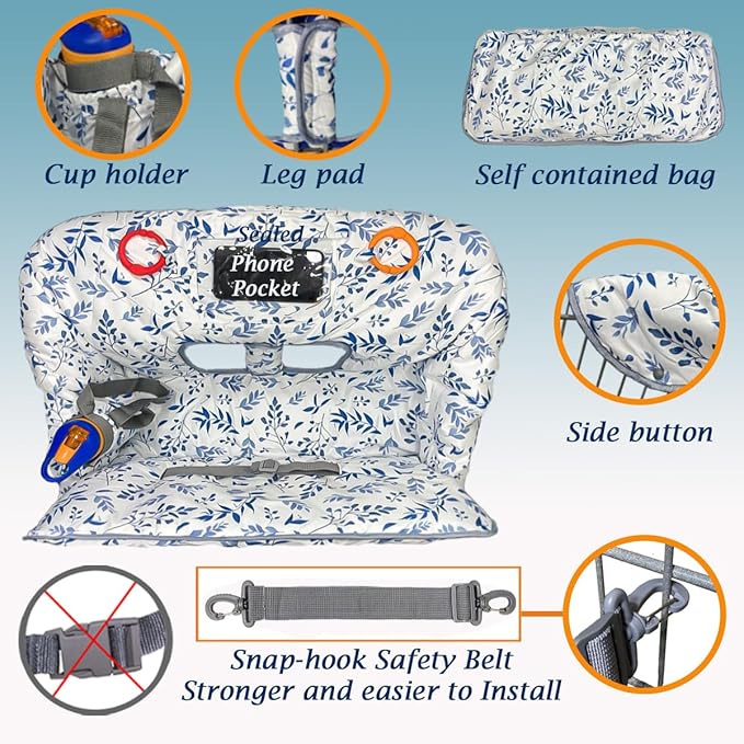 Shopping Cart Cover for Baby and Toddler, Waterproof Grocery Cart and High Chair Cover, Soft Padded Cart Cover for Babies, Universal Fit for Costco, Target and Restaurant High Chairs
