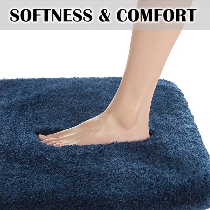 Suchtale Bathroom Rug Non Slip Bath Mat for Bathroom (16 x 24, Navy) Water Absorbent Soft Microfiber Shaggy Bathroom Mat Machine Washable Bath Rug for Bathroom Thick Plush Rugs for Shower