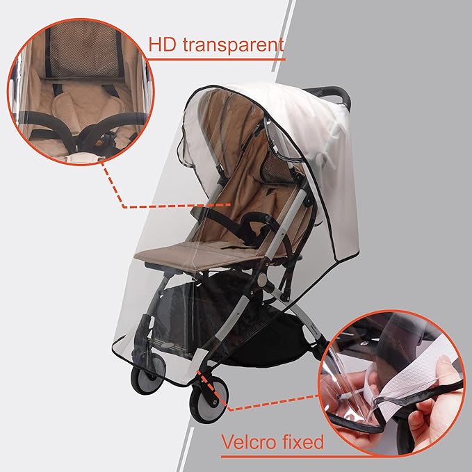 Bemece Universal Stroller Rain Cover - Waterproof Windproof Travel Weather Shield Thick & Durable Protect from Dust and Snow with Breathable Ventilation Mesh Clear Visibility Baby Travel Accessories
