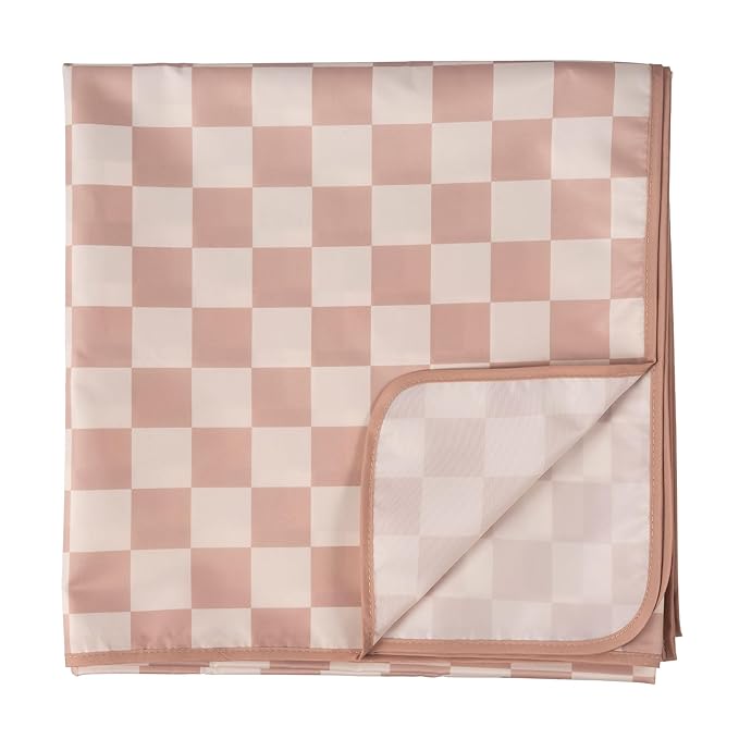 Tiny Twinkle Splat Mat for Under High Chair or Table | 51" x 51" Waterproof & Mess-Proof High Chair Mat for Baby, Machine Washable for Mealtime or Art(Brown Checkers)