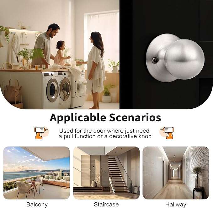 Probrico Dummy Door Knob, Single Sided Handle for Closets/French Doors/Pantry, Brushed Nickel Non-Turning Interior Push/Pull Door Knob 5 Pack